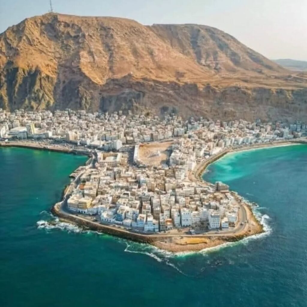  Panoramic aerial view of Al Mukalla Creek and the Arabian Sea coast