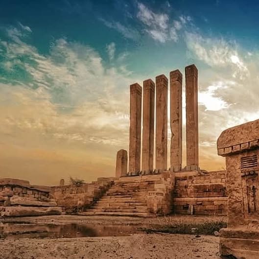Ancient pillars of Throne of Bilqis in Marib