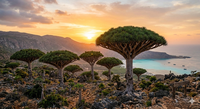 Socotra Island Paradise on Earth landscape with Dragon Blood Trees